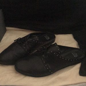 Black NOW lace up mules